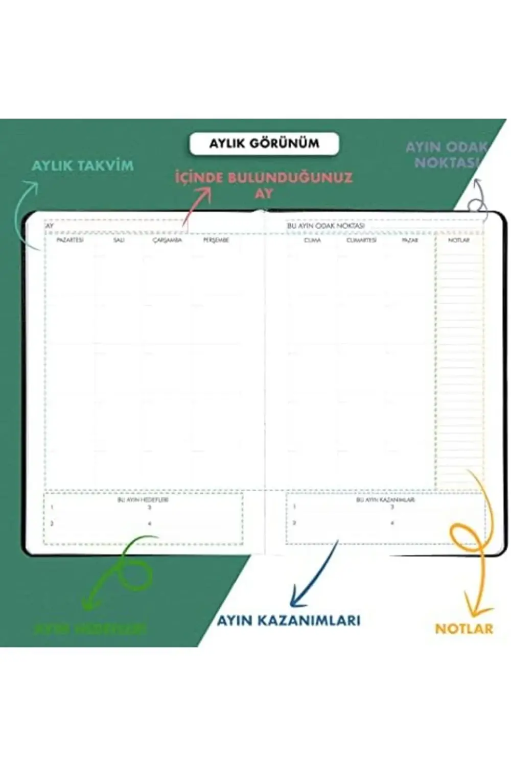 Fz Tarihsiz Haftalık Planlayıcı Deri Ajanda Etnik, Yeşil 1184728