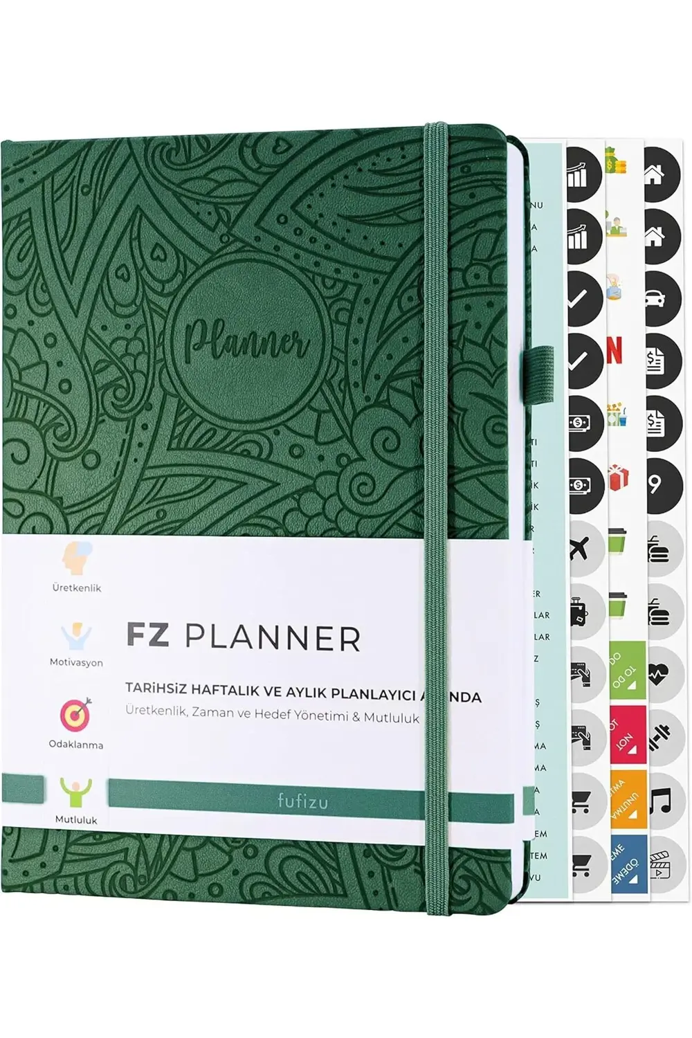 Fz Tarihsiz Haftalık Planlayıcı Deri Ajanda Etnik, Yeşil 1184728