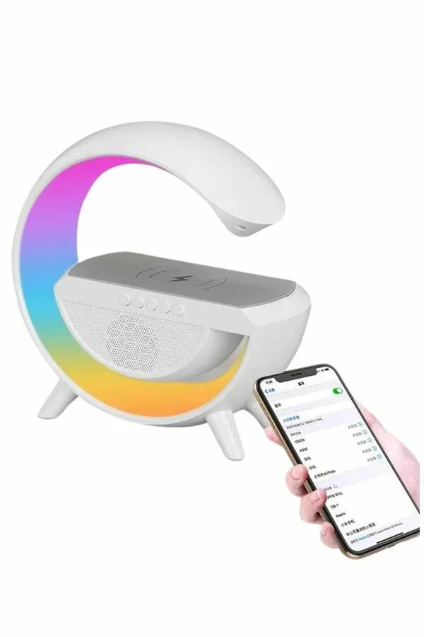 G Şekli Akıllı RGB Gece Lamba & Bluetooth Hoparlör - Kablosuz Şarj ve NFC Teknolojisi