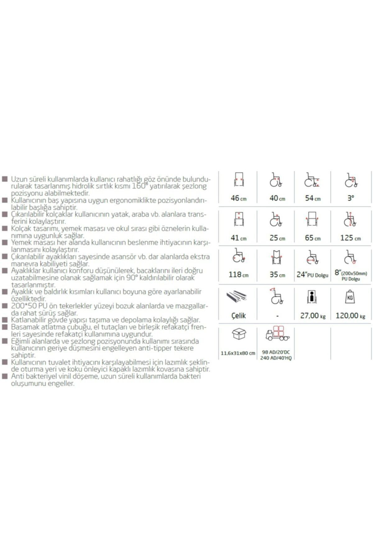 G124 Özellikli Sırt Yatar Manuel Tekerlekli Sandalye