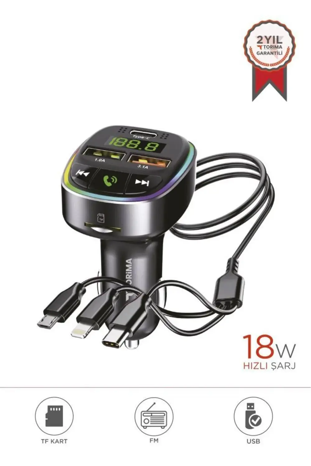 G15 Siyah FM Transmitter Araç Şarj Cihazı (18W Hızlı Şarj - USB/T