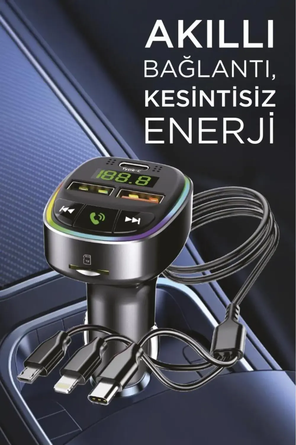 G15 Siyah FM Transmitter Araç Şarj Cihazı (18W Hızlı Şarj - USB/T