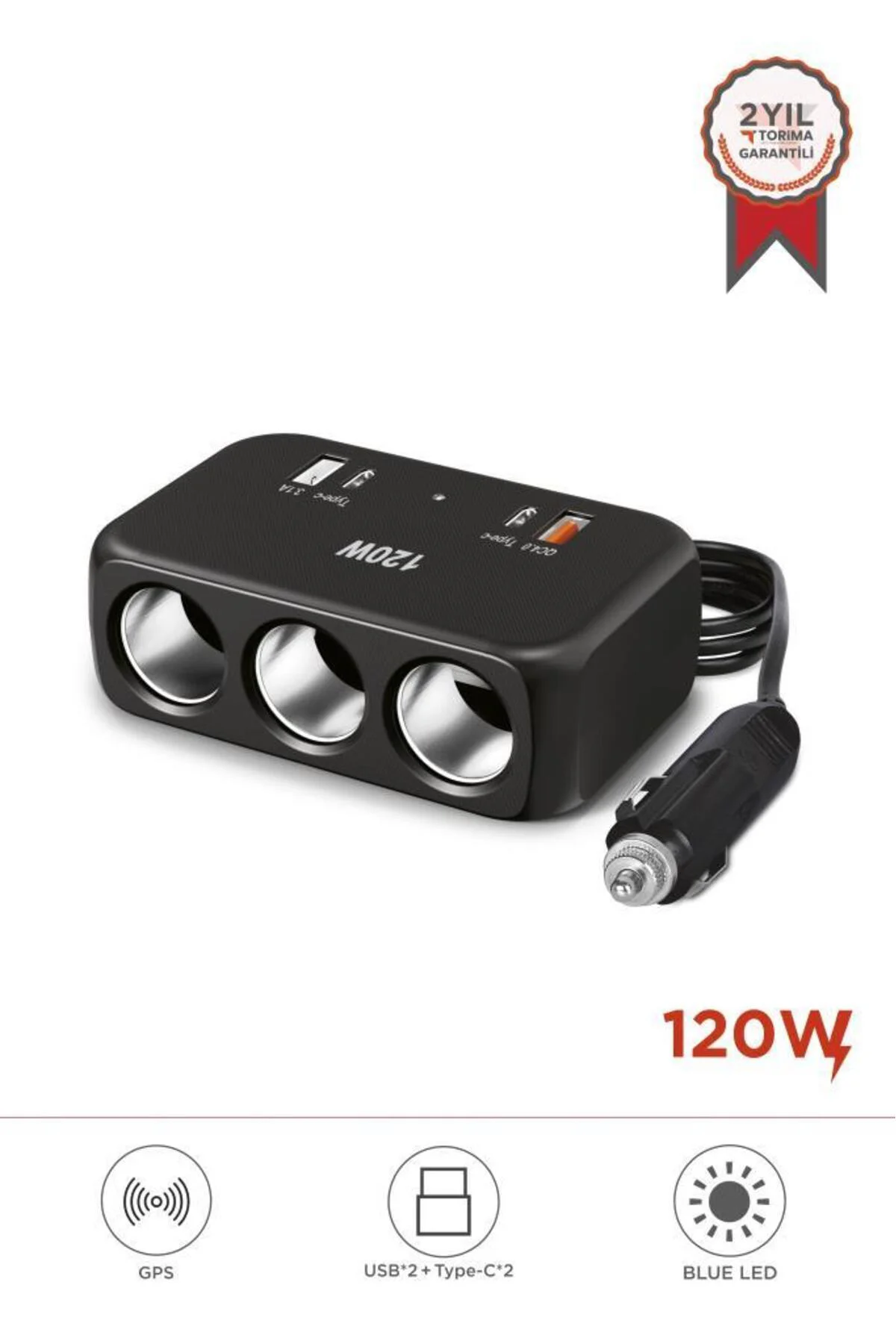 G18 Araç İçi Çakmak Çoklayıcı – 120W, 3 Çakmak Soketi, Type-C & U G18 Araç İçi Çakmak Çoklayıcı – 120W, 3 Çakmak Soketi, Type-C & U
