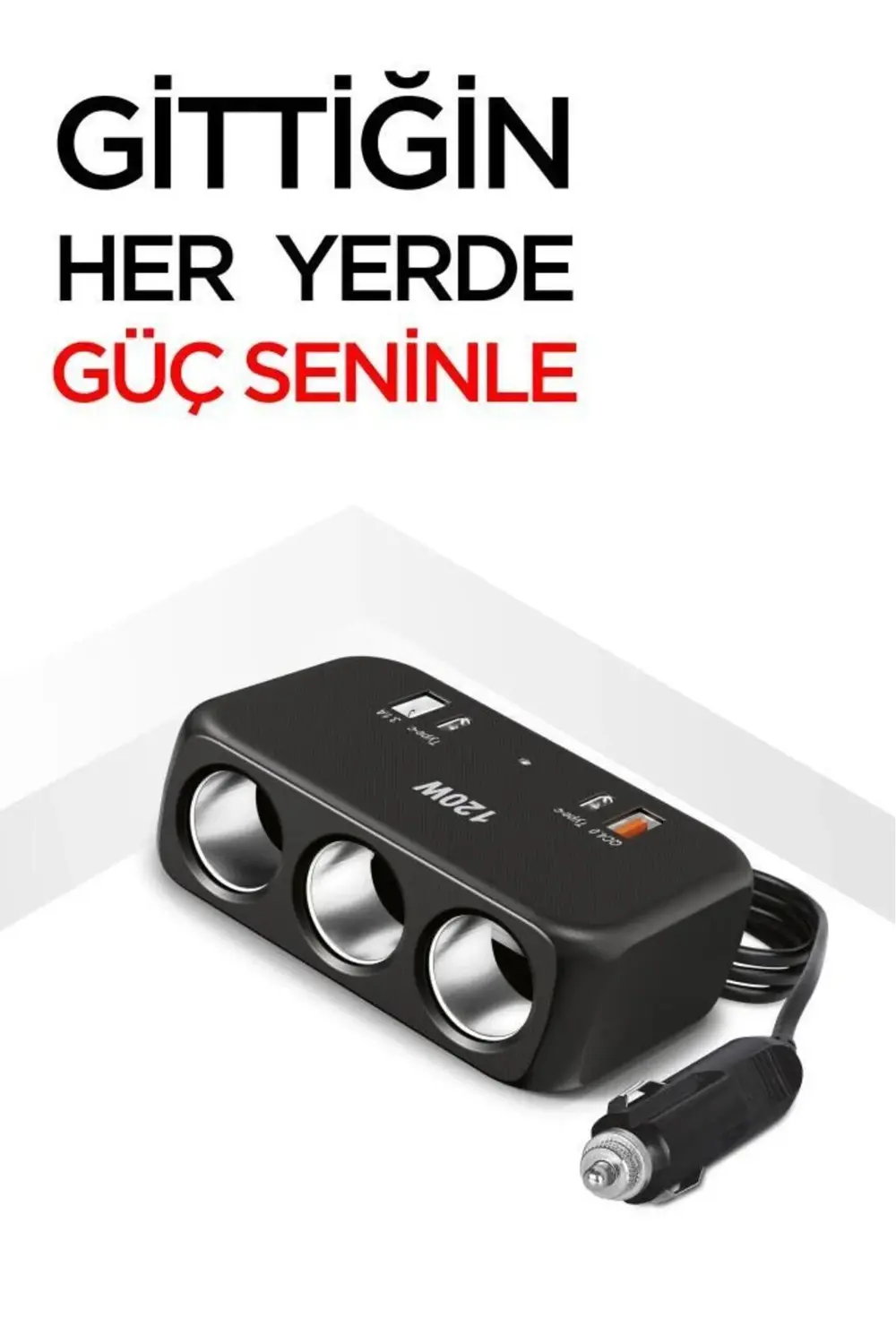 G18 Araç İçi Çakmak Çoklayıcı – 120W, 3 Çakmak Soketi, Type-C & U