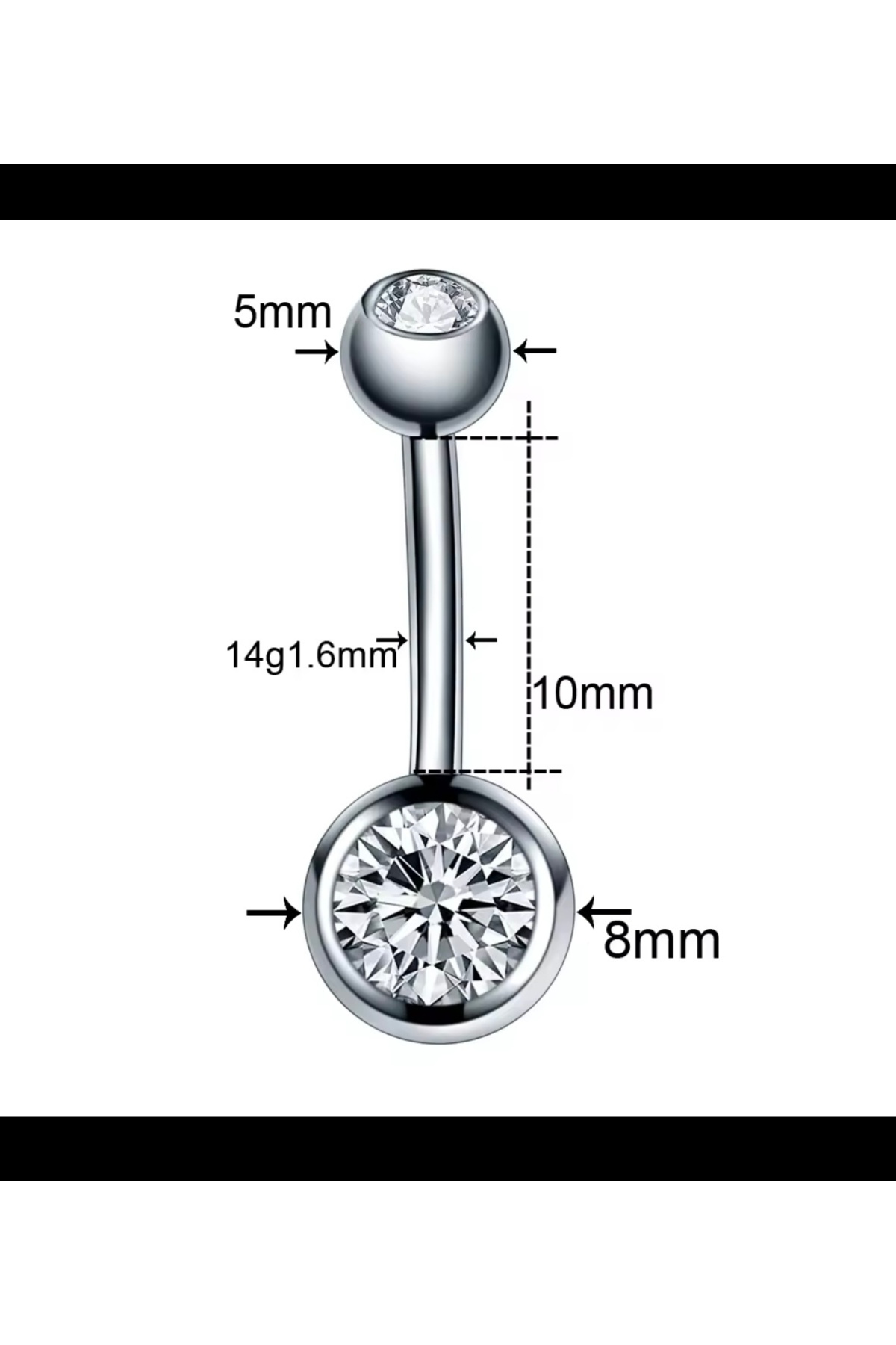 G23 Titanium basic çift tarafı zirkon taşlı göbek piercingi