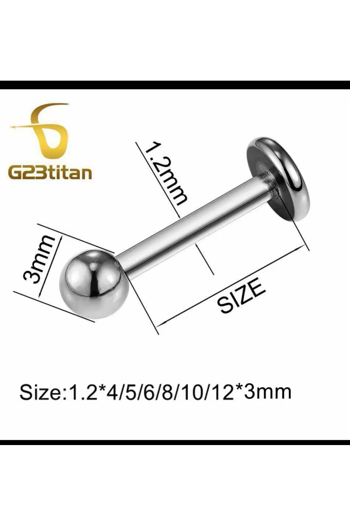 g23 titanium klasik tek toplu labret piercing
