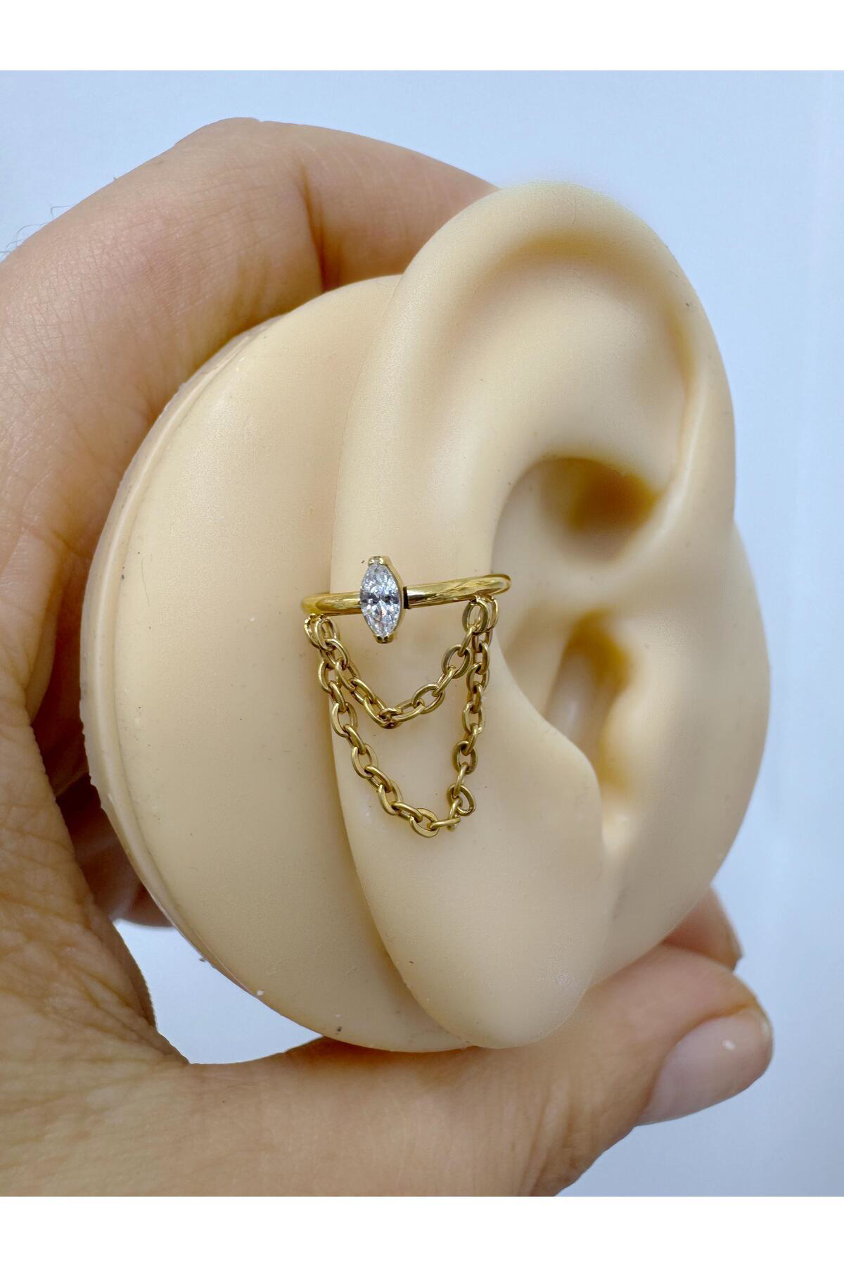 g23 titanium ( tianyum ) zirkon taşlı zincirli conch helix uyumlu