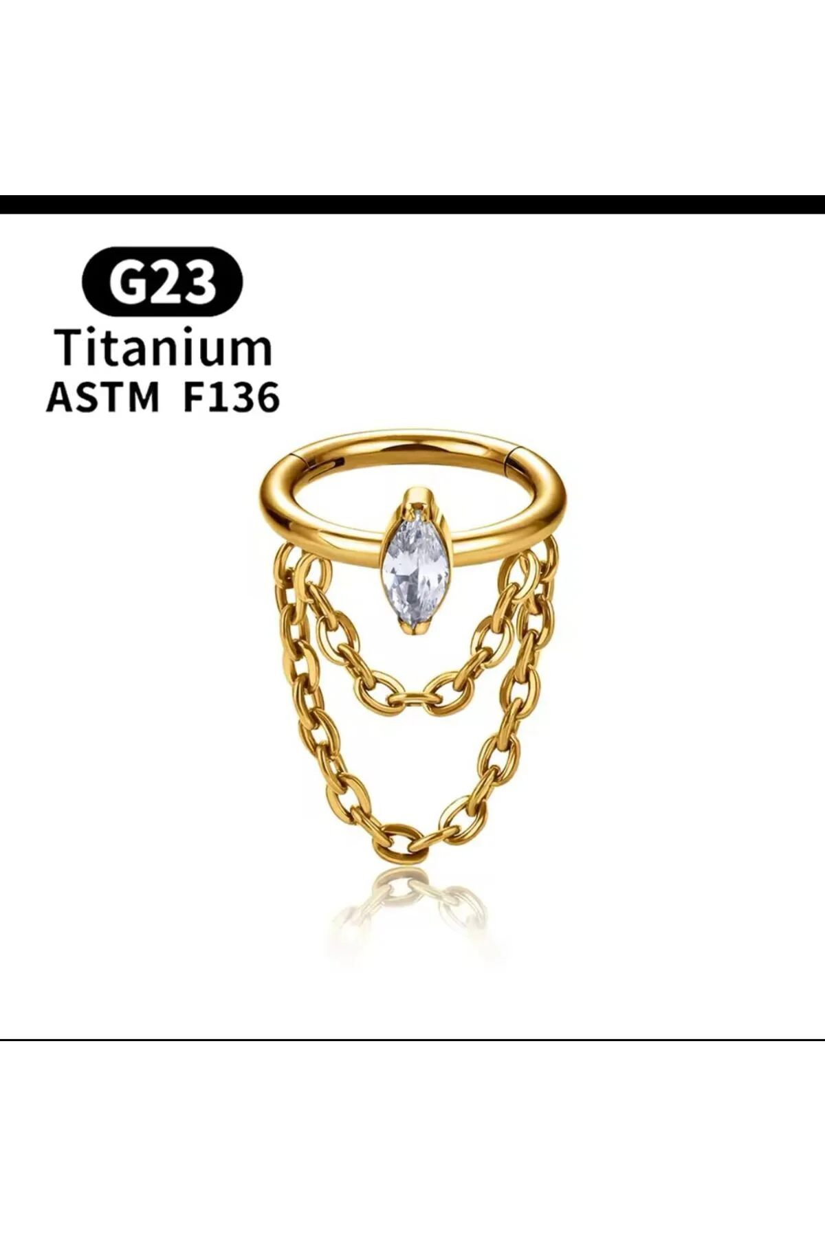 g23 titanium ( tianyum ) zirkon taşlı zincirli conch helix uyumlu 1 adet piercing