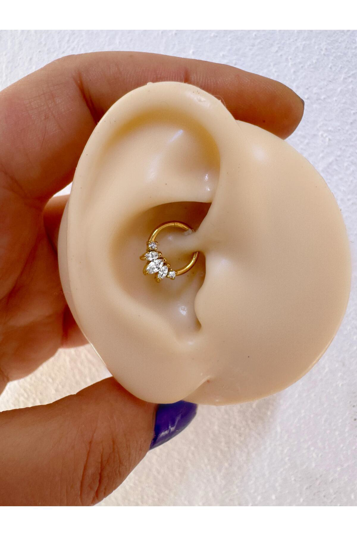 g23 Titanium (titanyum) zirkon taşlı 1 adet daith septum uyumlu h