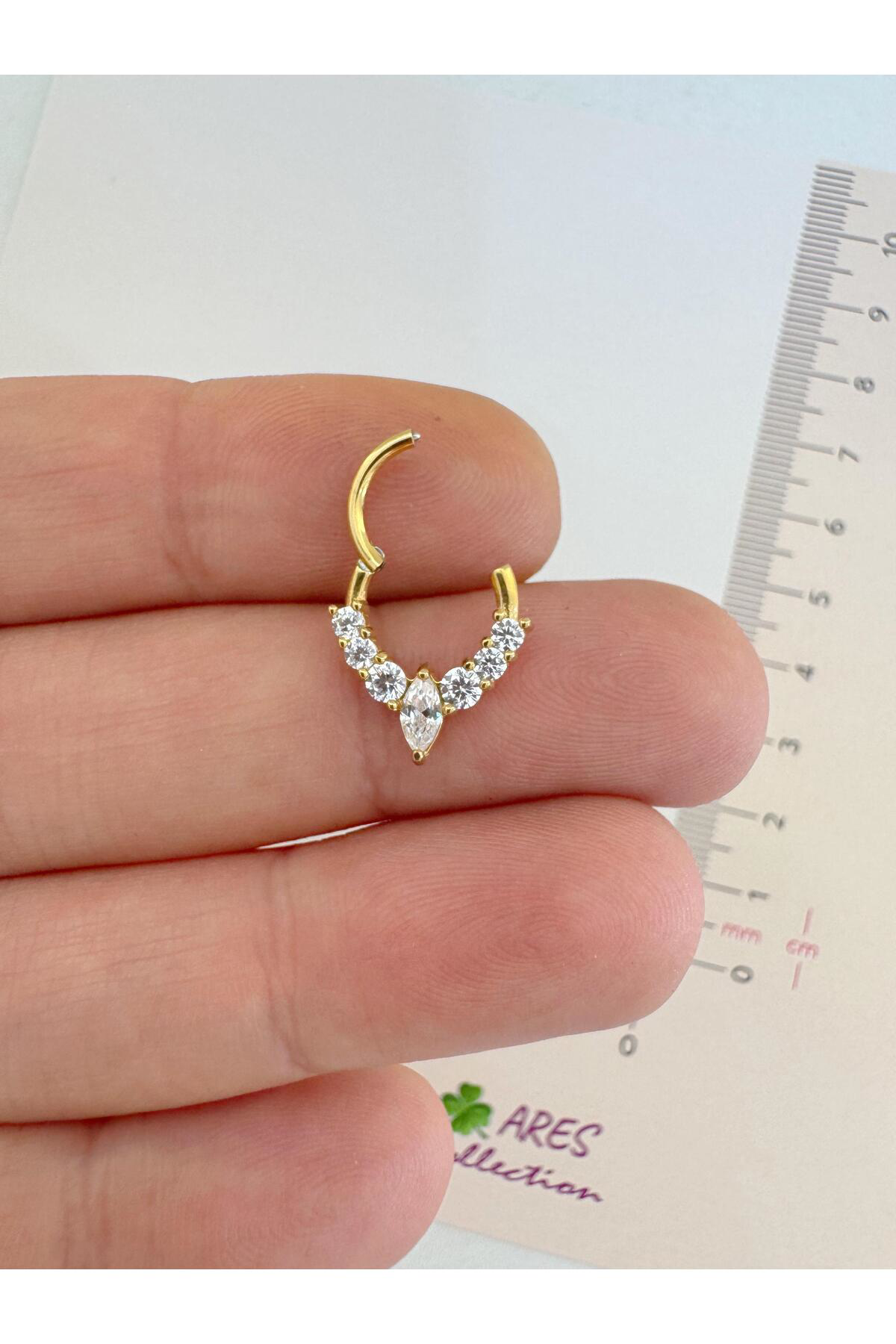 g23 Titanium (titanyum) zirkon taşlı 1 adet daith septum uyumlu halka piercing