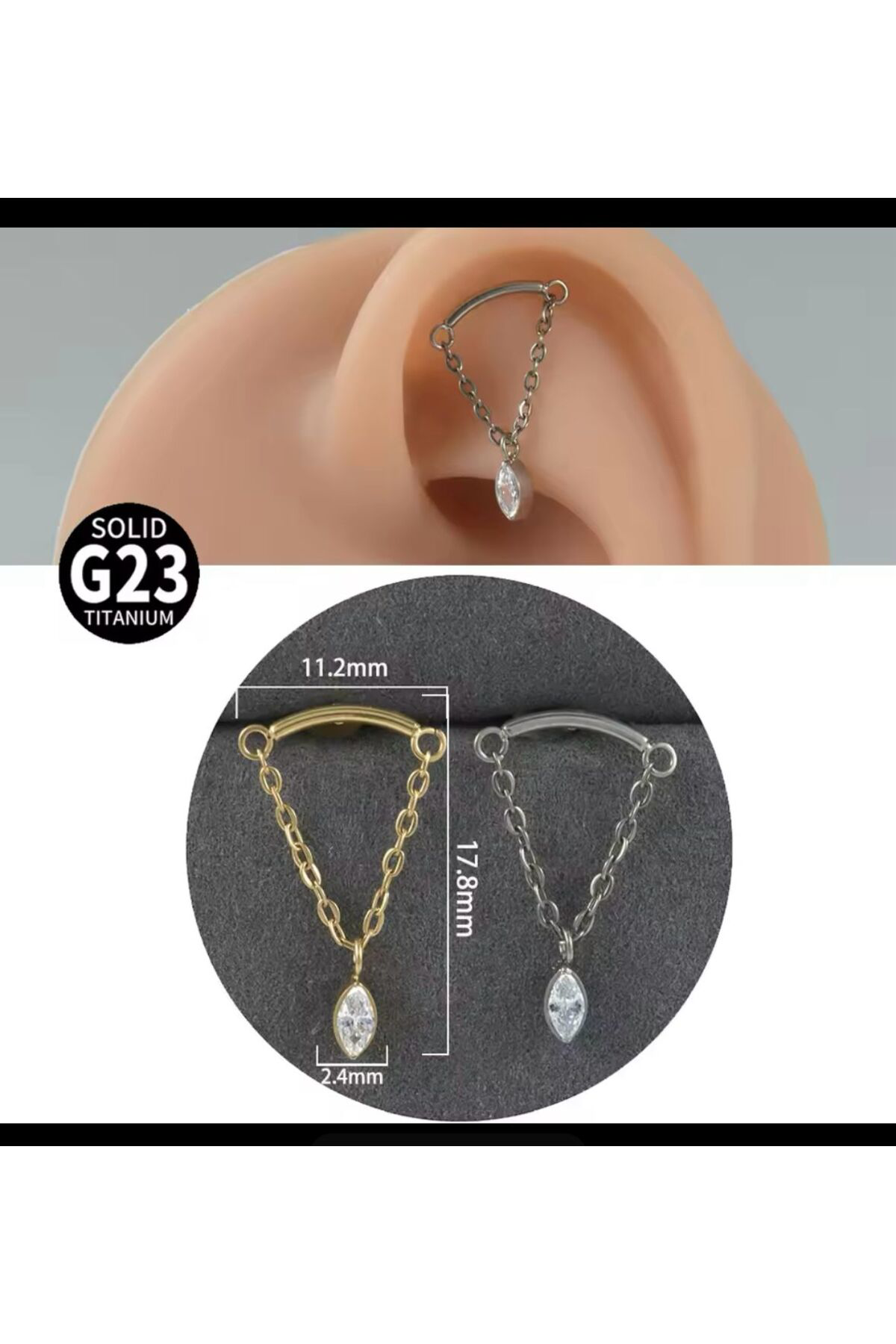 g23 Titanium ( titanyum) helix lobe hidden helix uyumlu 1 adet pi