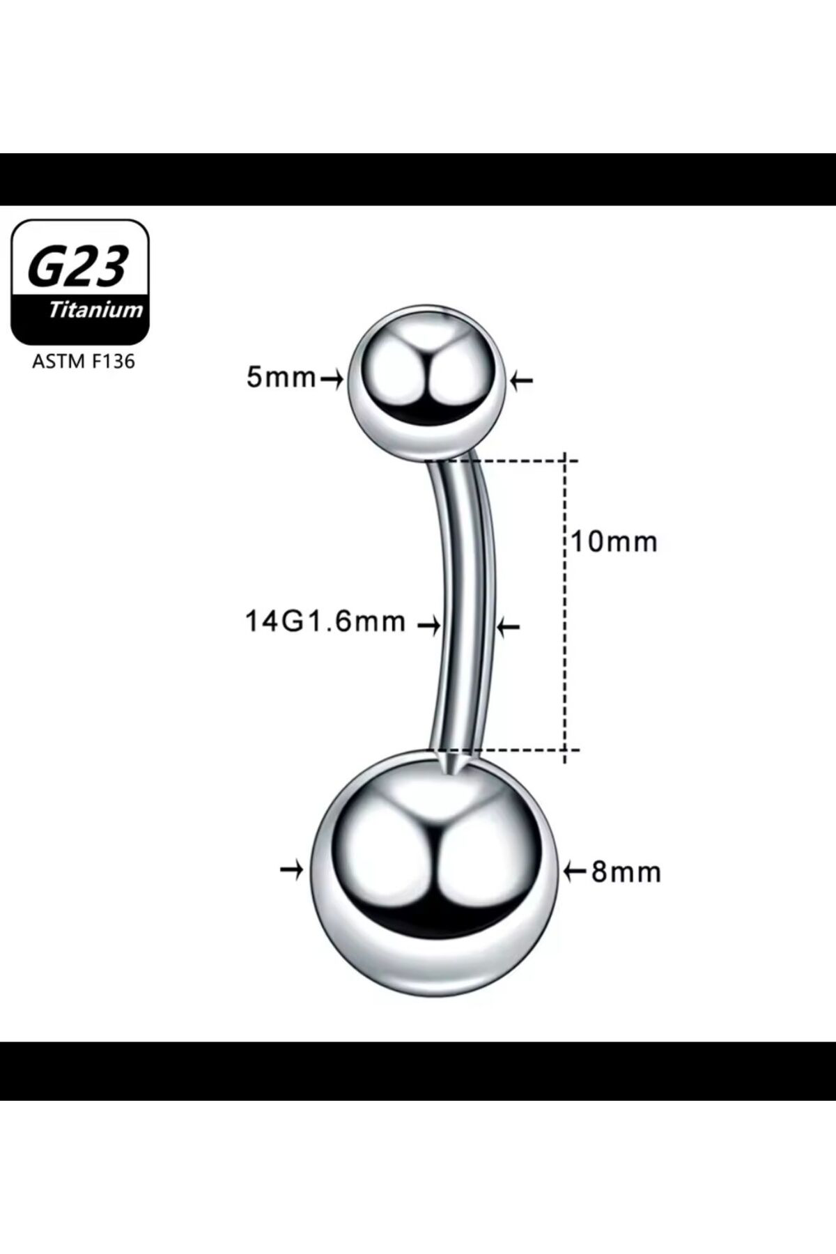 g23 titanium ( titanyum ) klasik basıc göbek piercingi