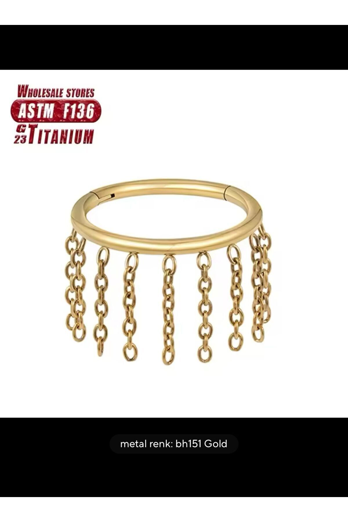 G23 TİTANİUM ( TİTANYUM ) 1 ADET  HELİX LOBE CONCH UYUMLU MENTEŞELİ HALKA PİERCİNG