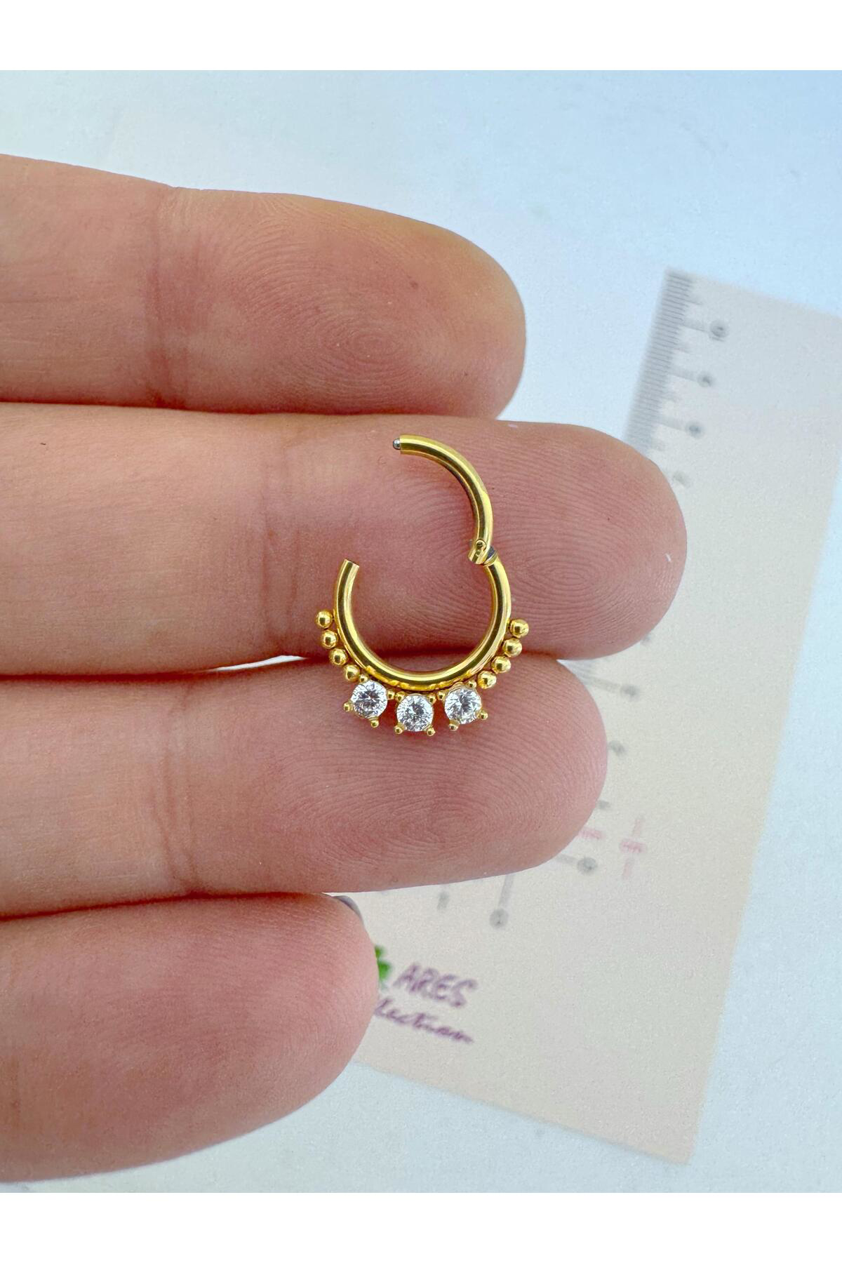 g23 Titanium (titanyum) zirkon taşlı 1 adet daith septum uyumlu halka piercing
