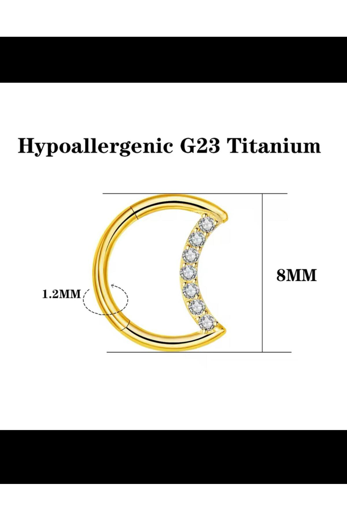 G23 TİTANİUM ZİRKON TAŞLI AY ŞEKLİNDE DAİTH SEPTUM UYUMLU 1 ADET PİERCİNG