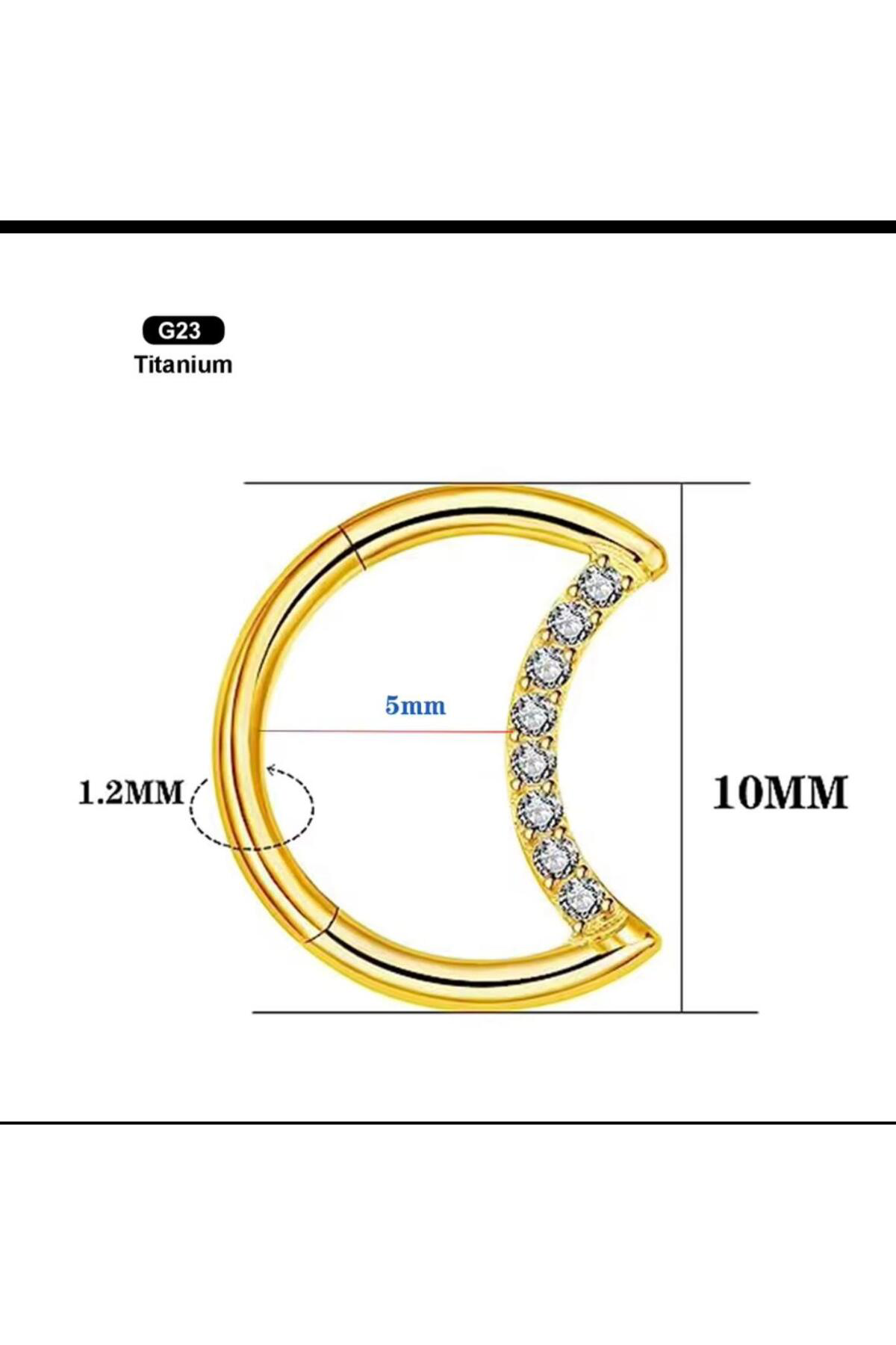 G23 TİTANİUM ZİRKON TAŞLI AY ŞEKLİNDE DAİTH SEPTUM UYUMLU 1 ADET PİERCİNG