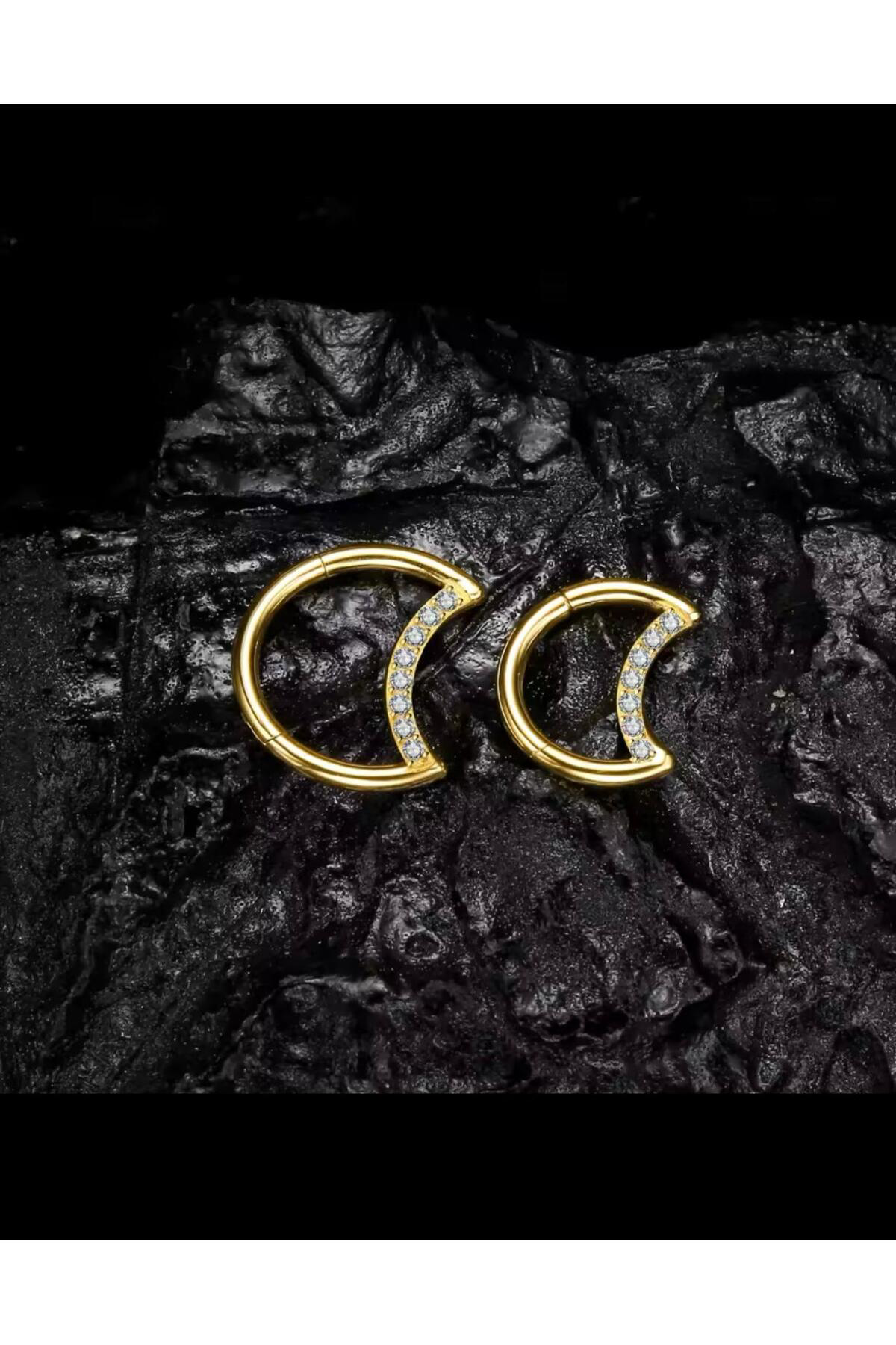 G23 TİTANİUM ZİRKON TAŞLI AY ŞEKLİNDE DAİTH SEPTUM UYUMLU 1 ADET PİERCİNG
