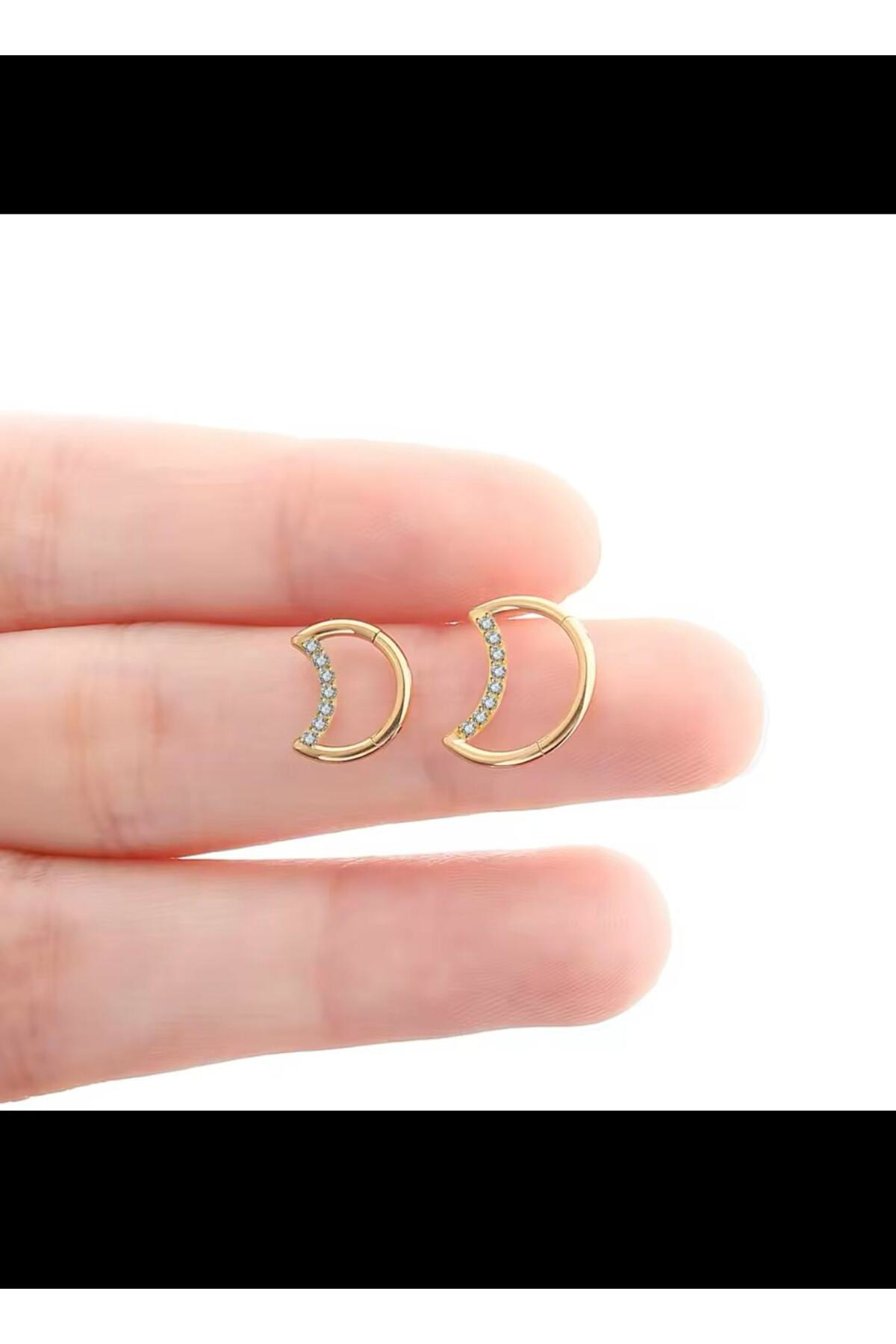 G23 TİTANİUM ZİRKON TAŞLI AY ŞEKLİNDE DAİTH SEPTUM UYUMLU 1 ADET PİERCİNG