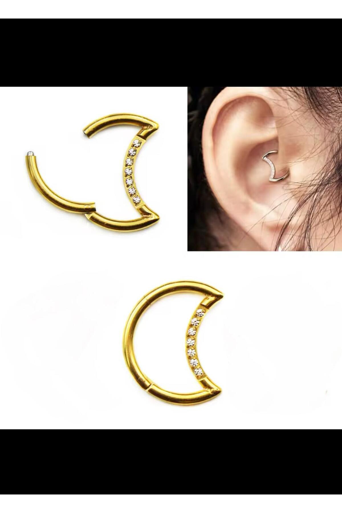 G23 TİTANİUM ZİRKON TAŞLI AY ŞEKLİNDE DAİTH SEPTUM UYUMLU 1 ADET PİERCİNG