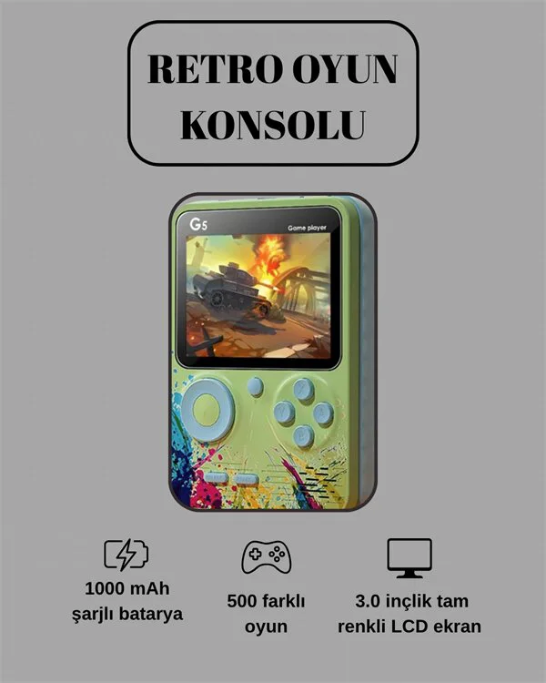 G5 Game Box Retro Mini Oyun Konsolu – 500 Dahili Oyun ile Nostaljiyi Yeniden Yaşayın
