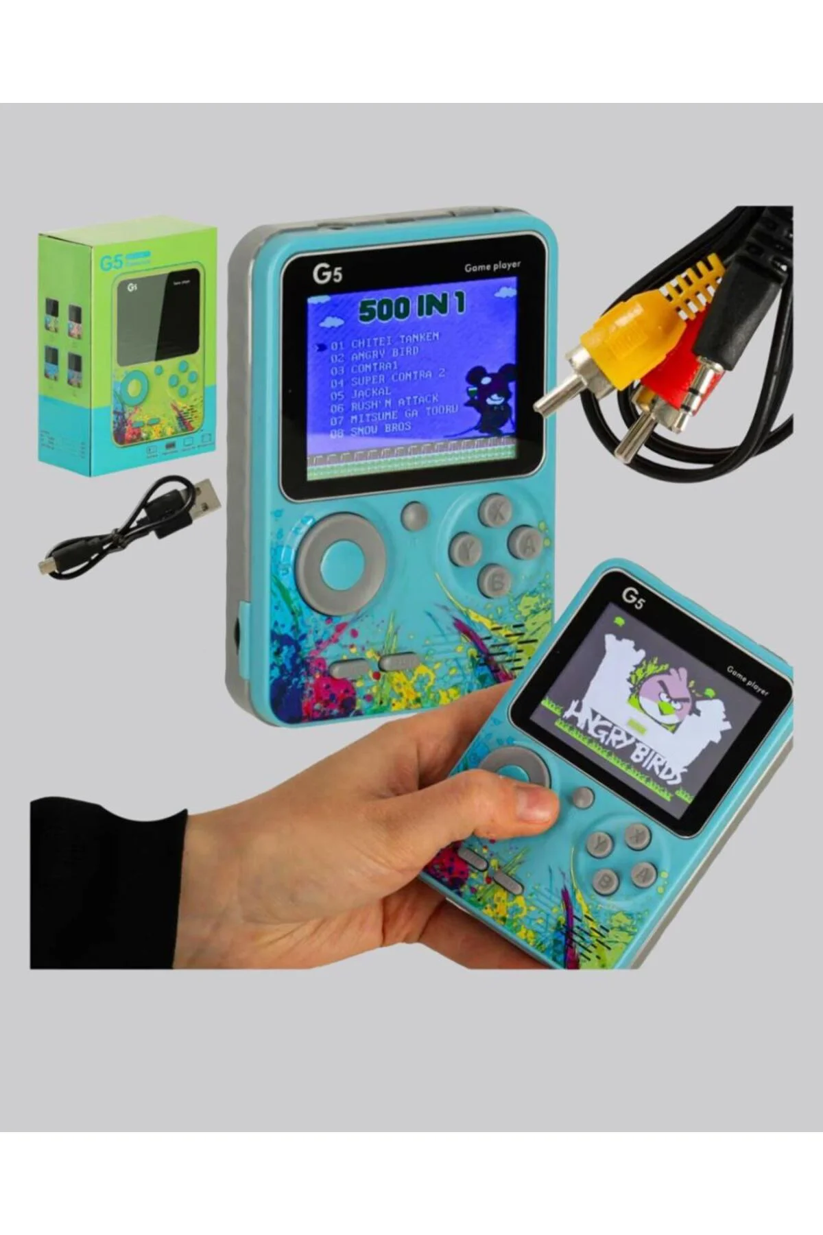 G5 Taşınabilir Retro Game Box 500 Oyunlu Şarjlı Mini Oyun Konsolu