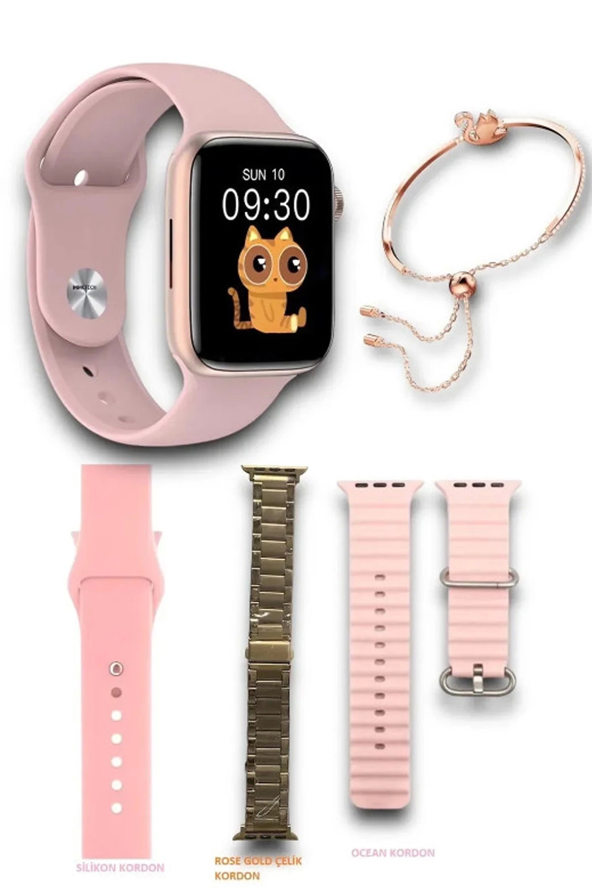 G9 Mini Rose Gold 41mm Kadın Akıllı Saat 3 Kordon Ve Bileklik Hed