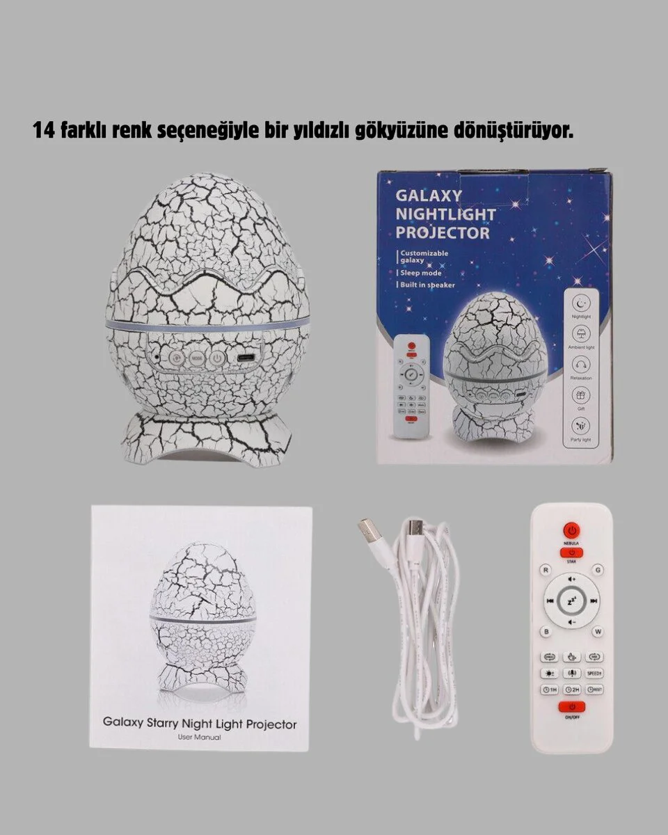 Galaksi Efektli Dinozor Yumurta Projektör – Yüksek Çözünürlüklü Nebula Yıldız Gece Lambası