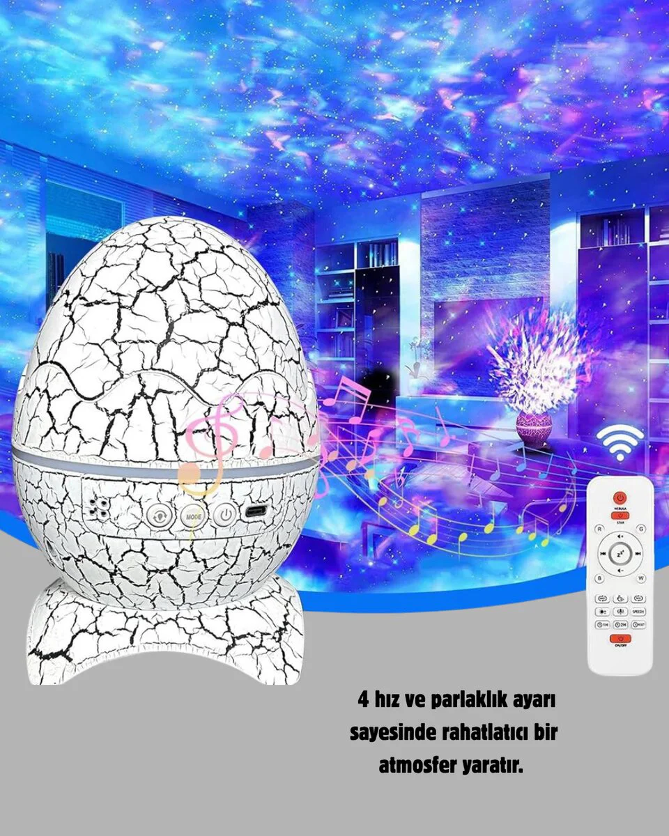 Galaksi Efektli Dinozor Yumurta Projektör – Yüksek Çözünürlüklü Nebula Yıldız Gece Lambası