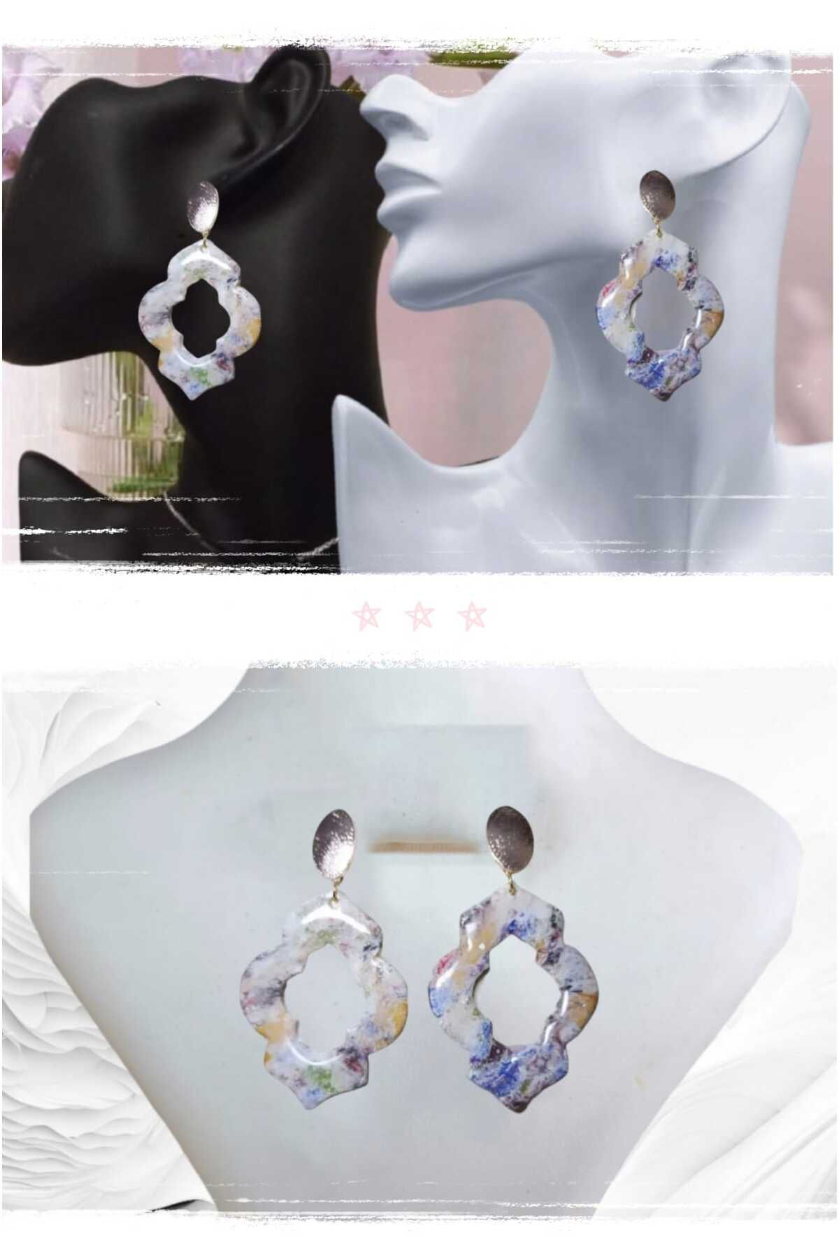 Galaksi Polimer Kil & Epoksi Tasarım Küpe