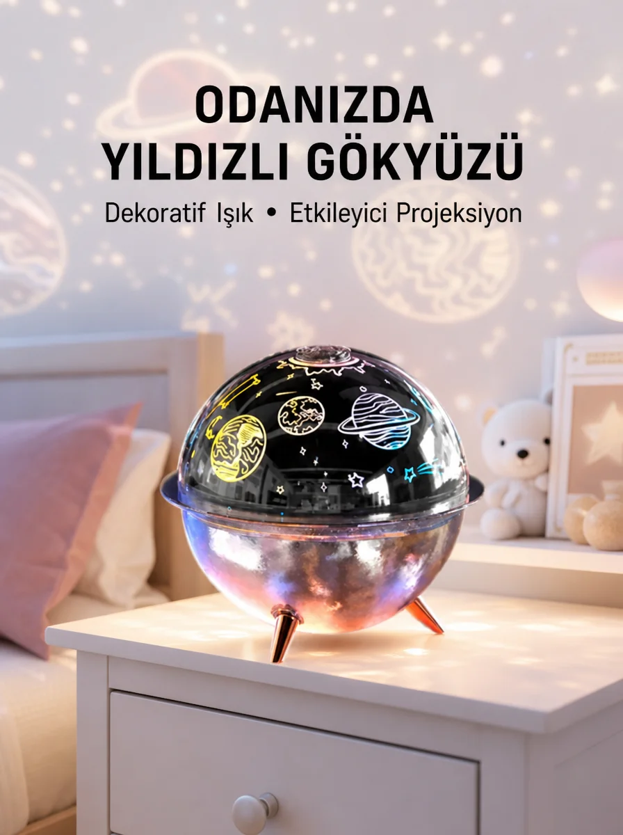 Galaksi ve Yıldız Efektli Nemlendirici Işık Projektörü Yeni Nesil Galaksi ve Yıldız Efektli Nemlendirici Işık Projektörü Yeni Nesil