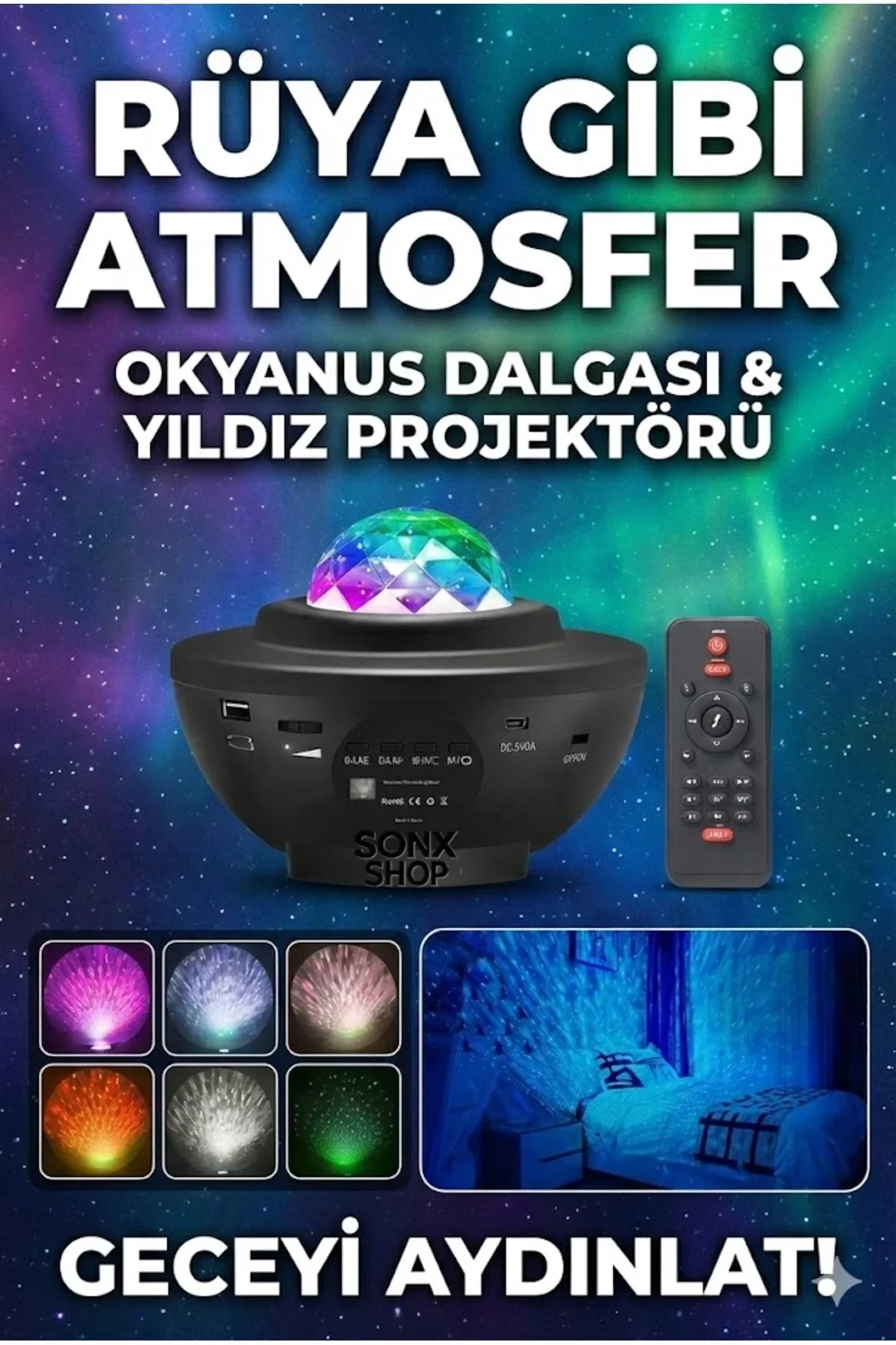 Galaksi Yıldız Projektörü ve Bluetooth Hoparlör 10 Renk Modlu Okyanus Dalgalı Gece & Disko Lambası Galaksi Yıldız Projektörü ve Bluetooth Hoparlör 10 Renk Modlu Okyanus Dalgalı Gece & Disko Lambası