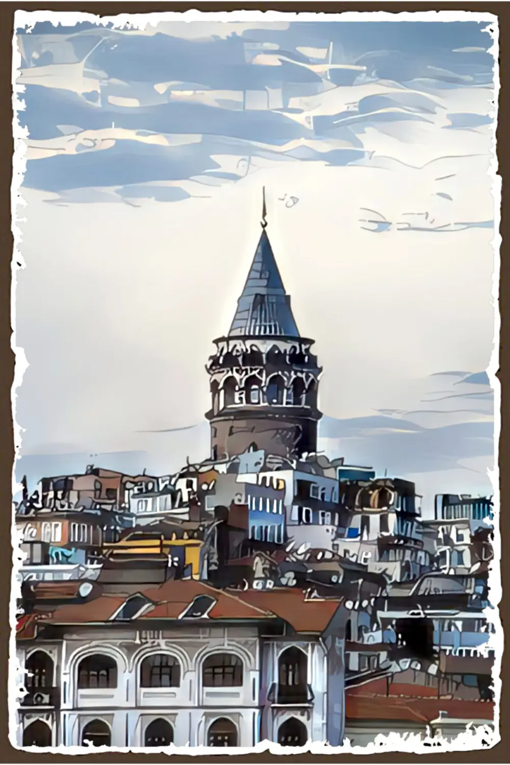 Galata Kulesi Retro Ahşap Poster Özel Istanbul Koleksiyonu -hbb
