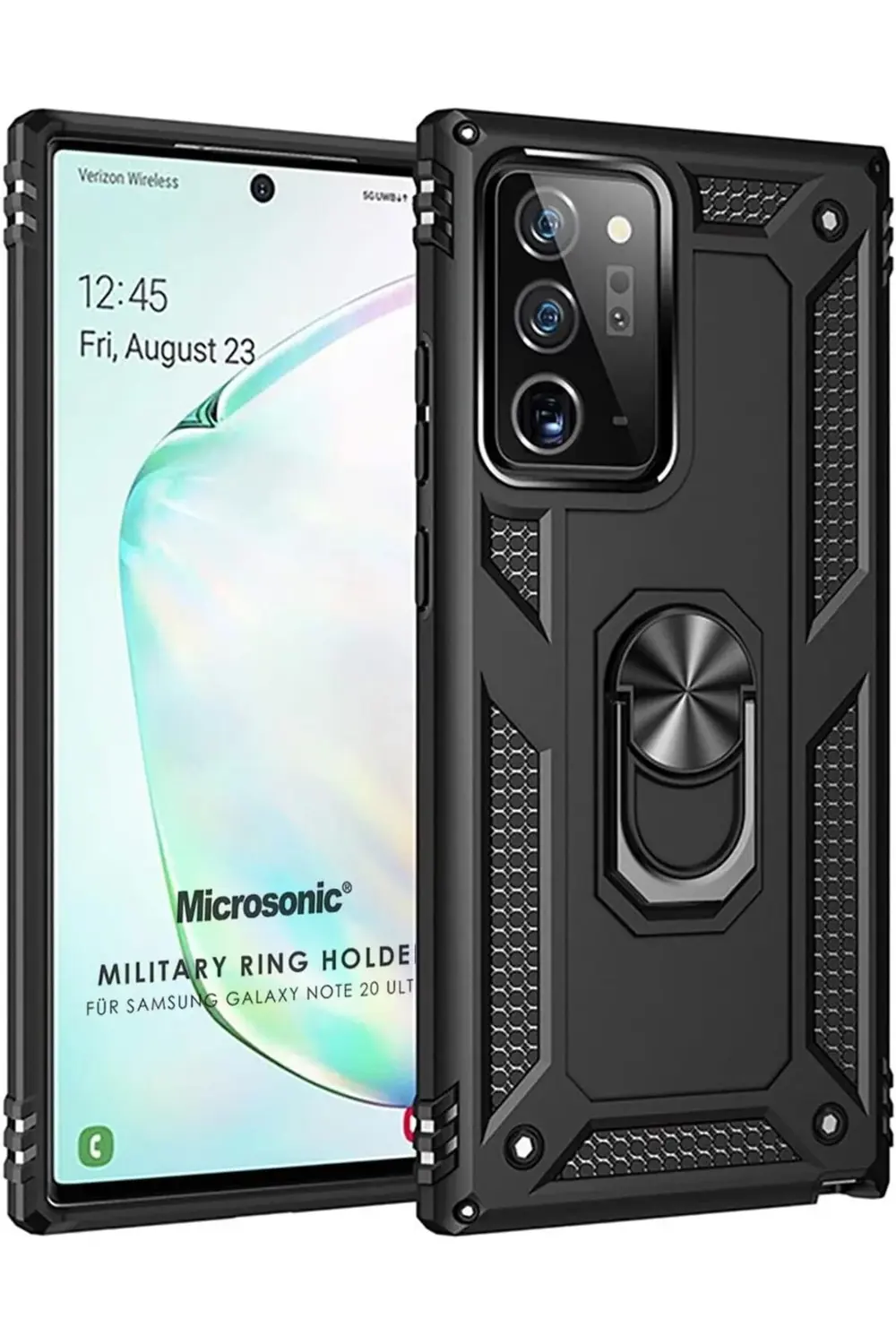 Galaxy 20 Ultra için Kılıf Military Ring Holder Siyah [Galaxy 20