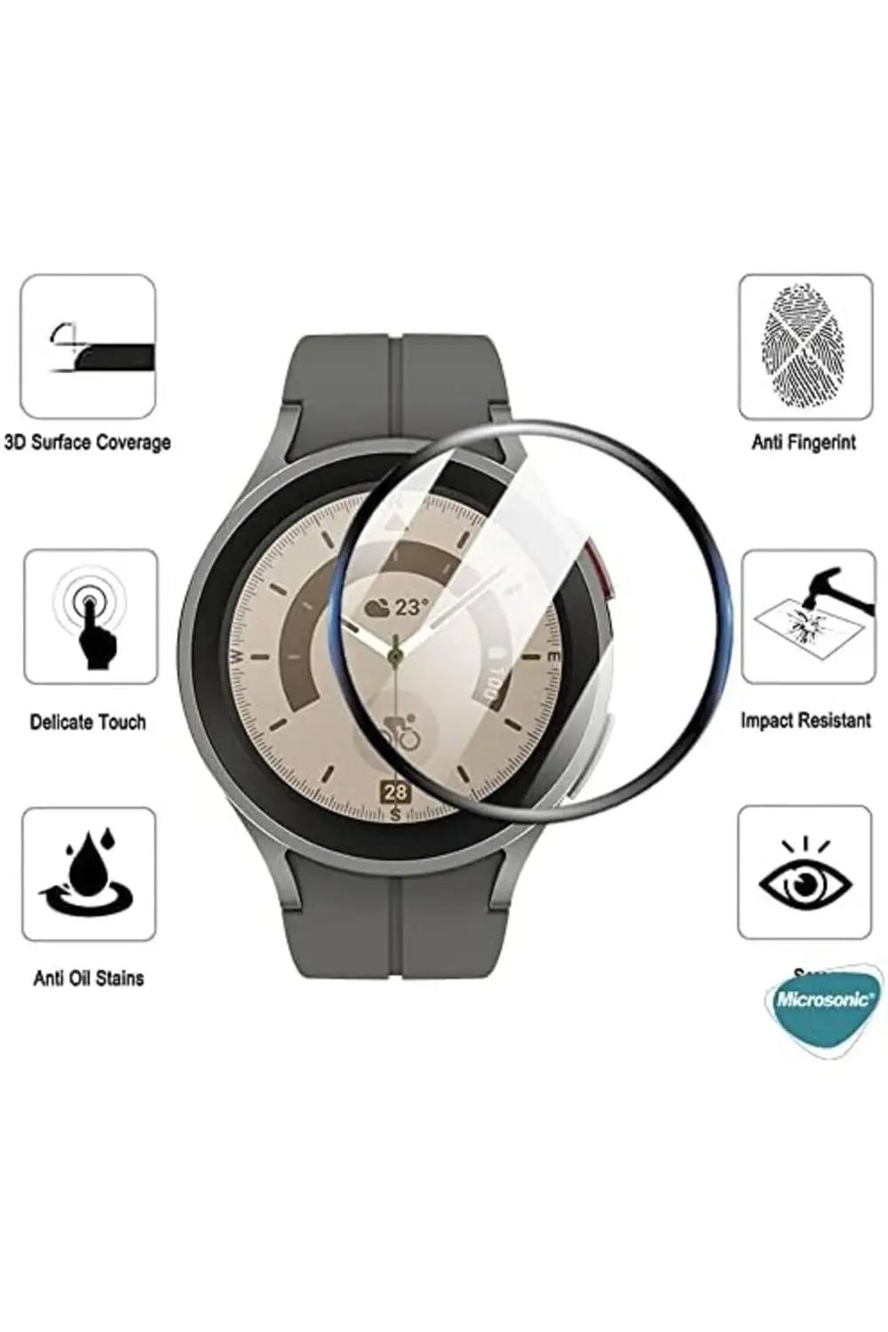 Galaxy 7 44mm Tam Kaplayan Cam Ekran Koruyucu Siyah 395519