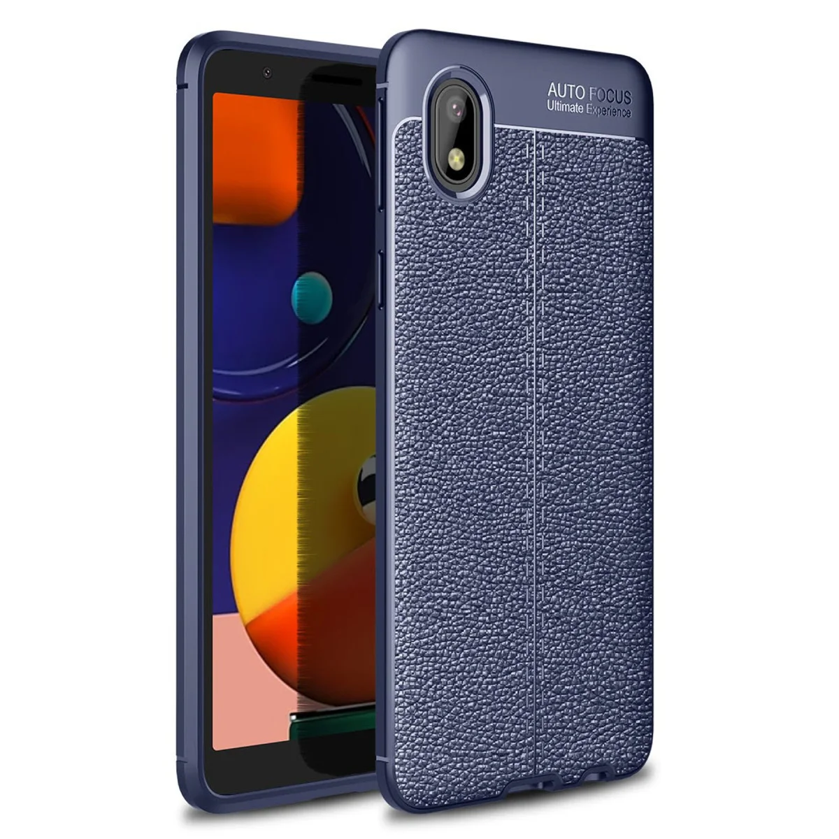 Galaxy A01 Core Auto Focus Silikon Kılıf - Lacivert Deri Dokulu Koruma