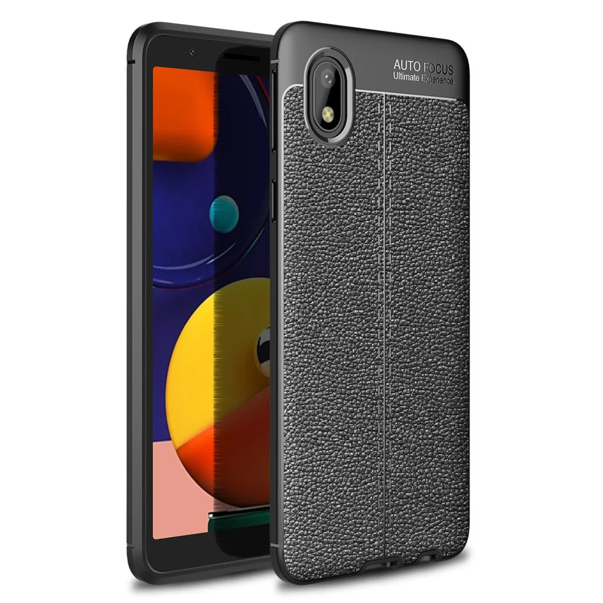 Galaxy A01 Core Deri Dokulu Auto Focus Kılıf - Siyah