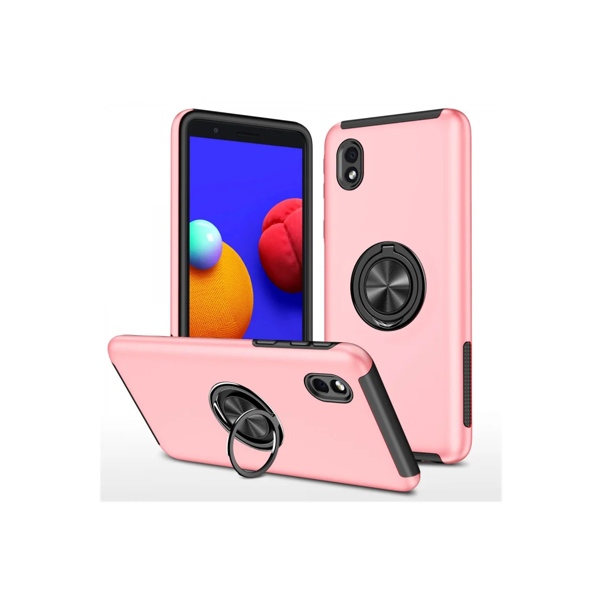 Galaxy A01 Core Elit Yüzüklü Kılıf Pembe - Mıknatıslı Araç Tutucu Uyumlu ve İnce Tasarım
