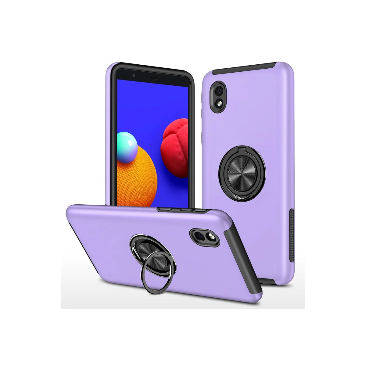 Galaxy A01 Core Elit Kılıf - Mor TPU Yüzüklü Kapak, 360 Dönüşlü Mıknatıs