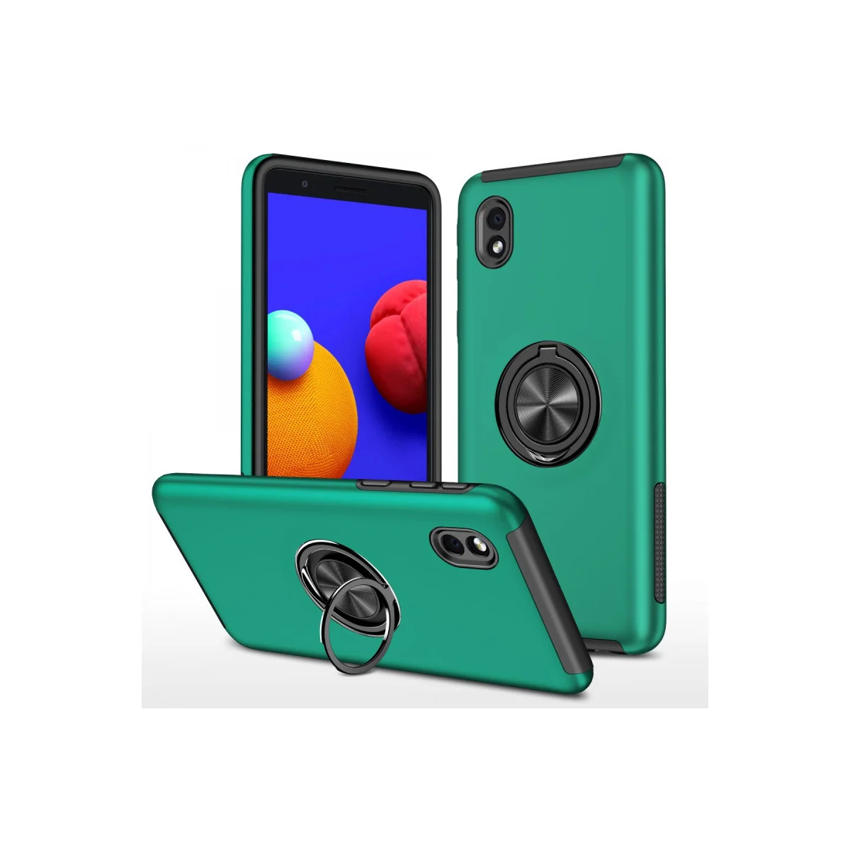 Galaxy A01 Core Elit Yüzüklü Kılıf - Yeşil, Mıknatıslı Tutucu Uyumlu
