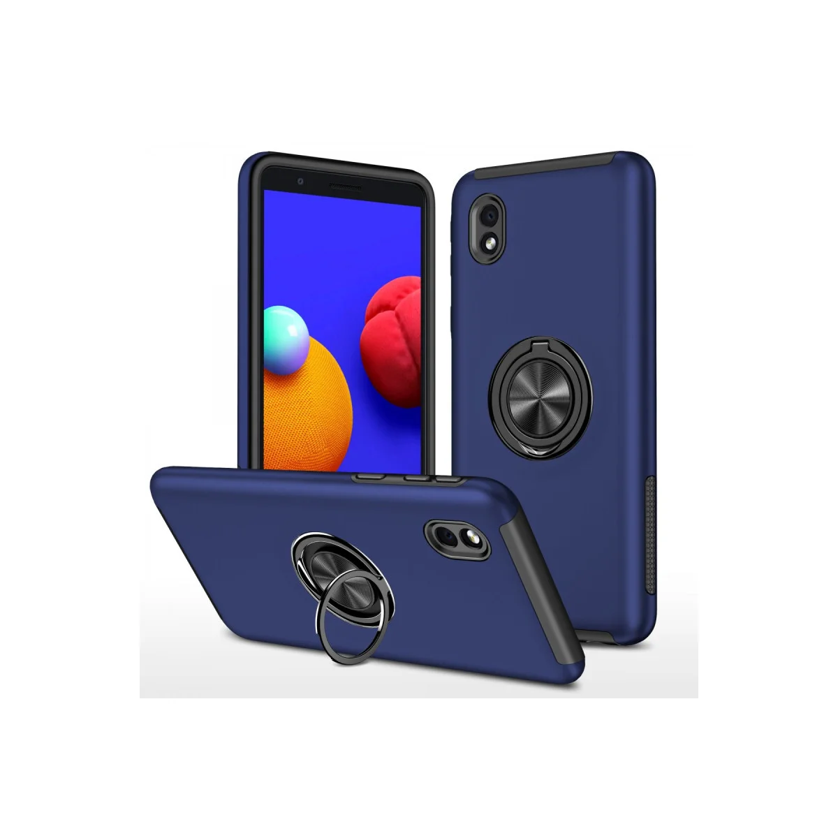 Galaxy A01 Core Elit Yüzüklü Kılıf - Lacivert (Ultra Korumalı ve Mıknatıslı)