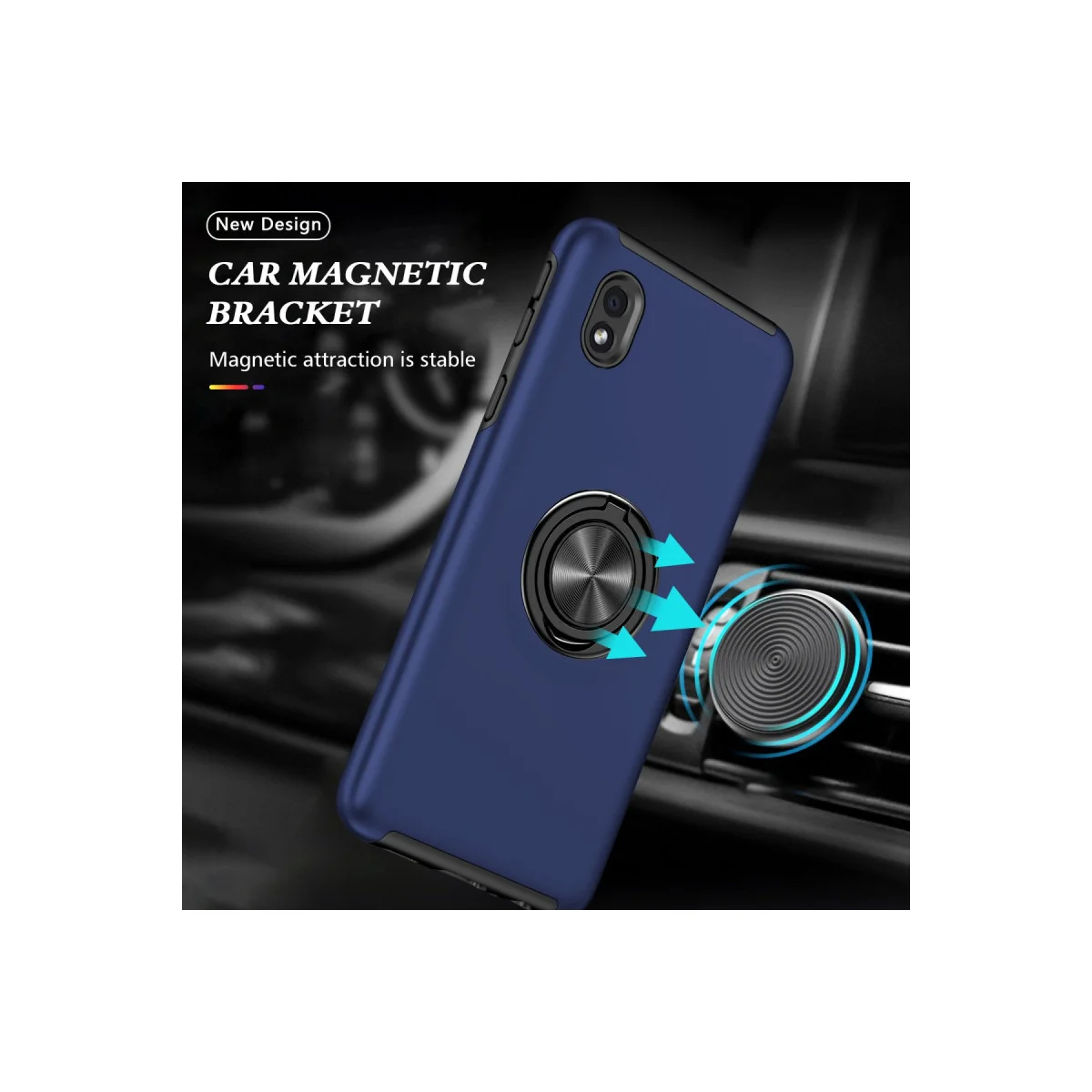 Galaxy A01 Core Elit Yüzüklü Kılıf - Lacivert (Ultra Korumalı ve Mıknatıslı)