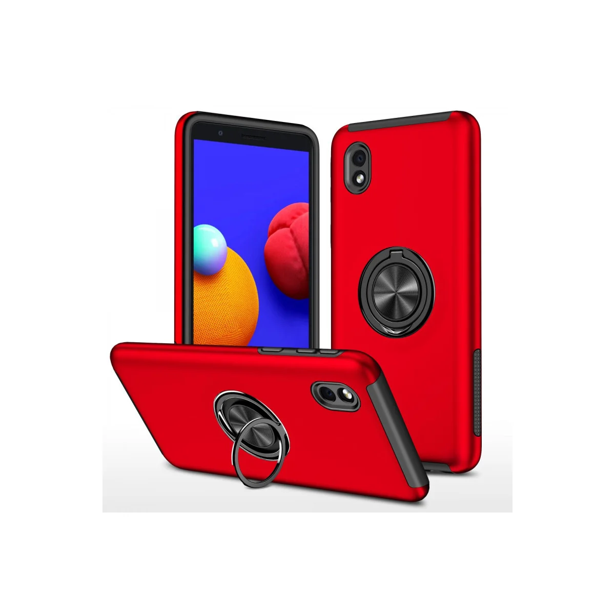 Galaxy A01 Core Elit Yüzüklü Kılıf - Kırmızı Yarı Sert TPU Korumalı Kasa
