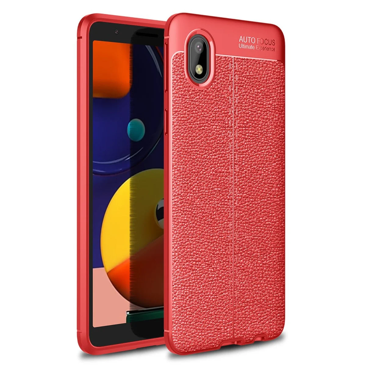 Galaxy A01 Core Kılıf - Kırmızı TPU Deri Dokulu Otomatik Odak Kapak