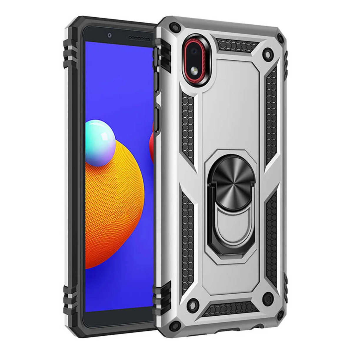 Galaxy A01 Core Kılıf - Gümüş Sofya Yüzüklü Silikon Kapak