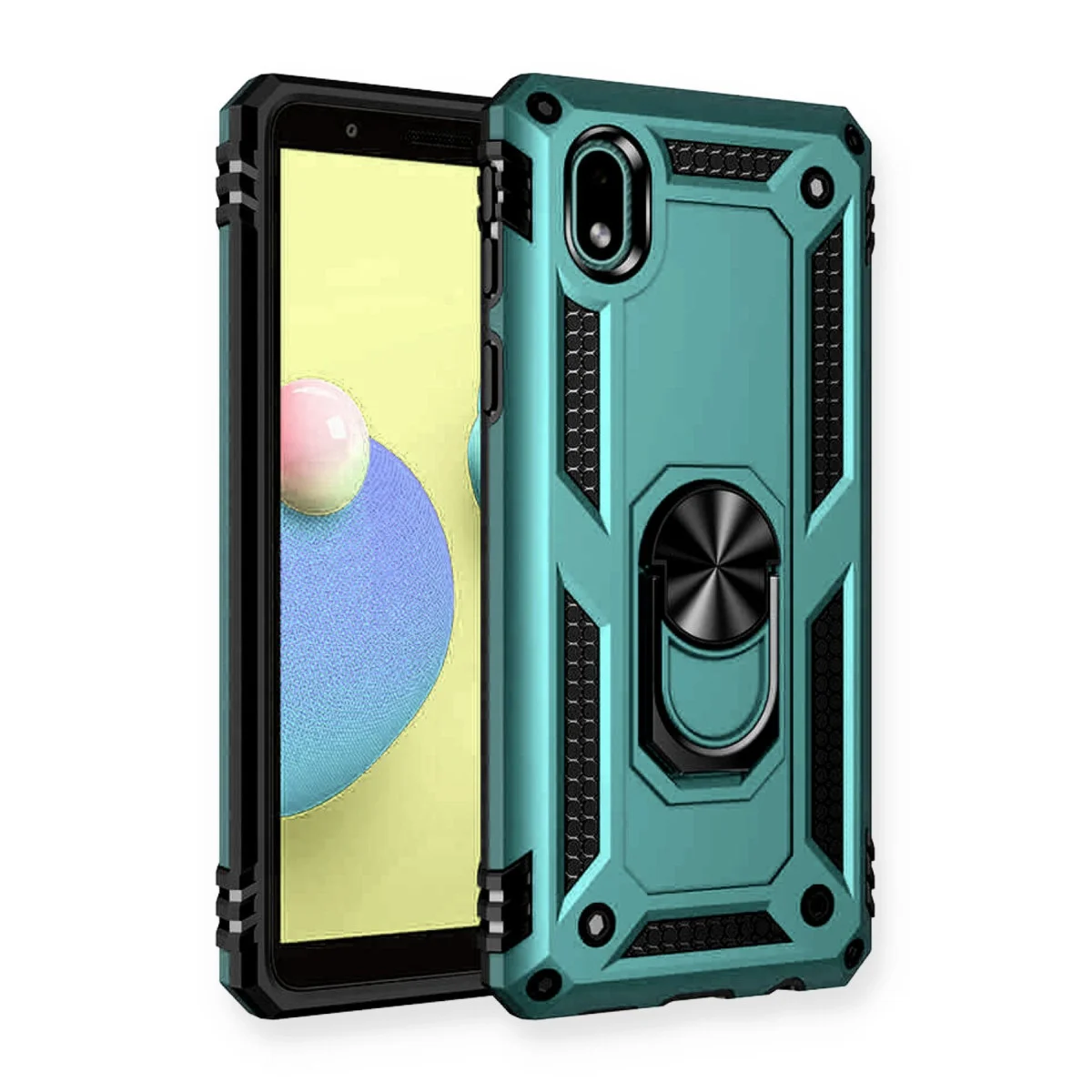 Galaxy A01 Core Sofya Yüzüklü Silikon Kılık - Yeşil (Ultra Koruma)