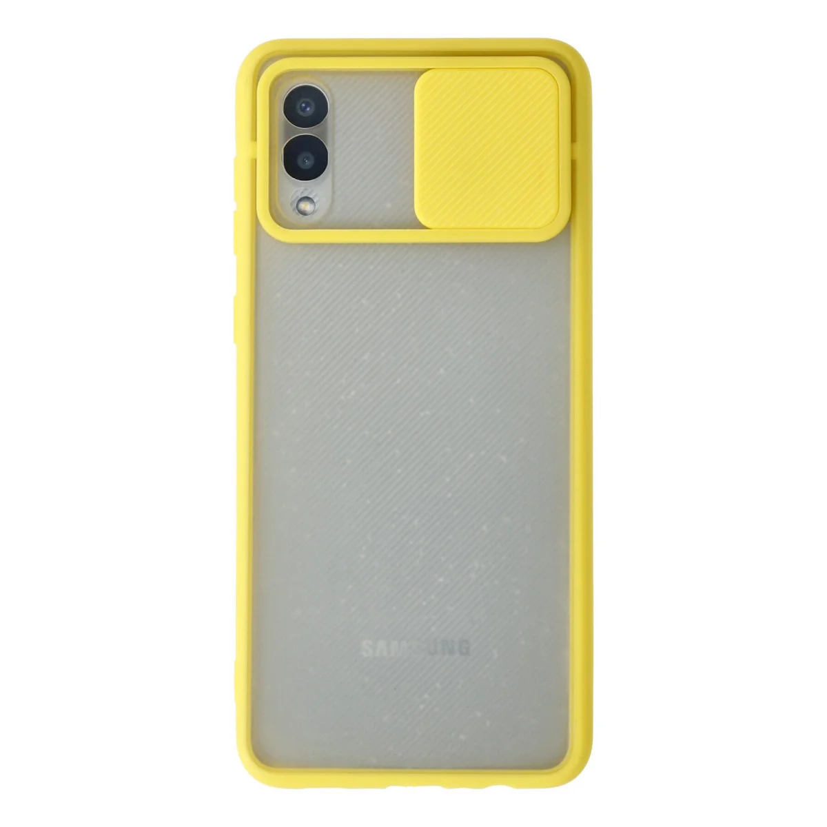 Galaxy A02 Buzlu Silikon Kılıf - Kamera Sürgülü Koruma ve Sarı