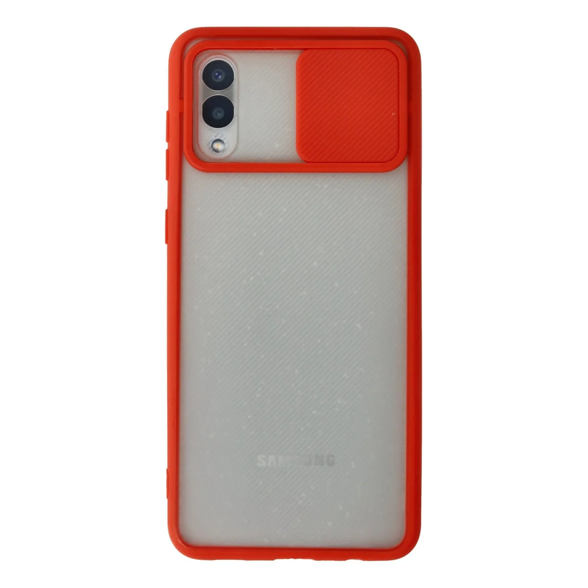 Galaxy A02 Kamera Sürgülü Silikon Kılıf - Kırmızı Palm Buzlu