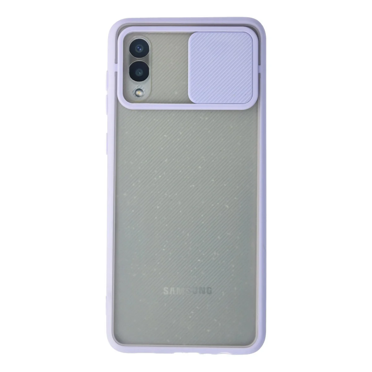 Galaxy A02 Kılıf - Buzlu Silikon Kamera Sürgülü Lila Palm Kılıf