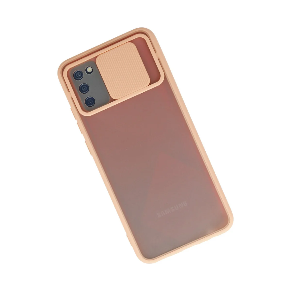Galaxy A02S Buzlu Kılıf - Kamera Sürgülü Silikon Koruması - Pembe