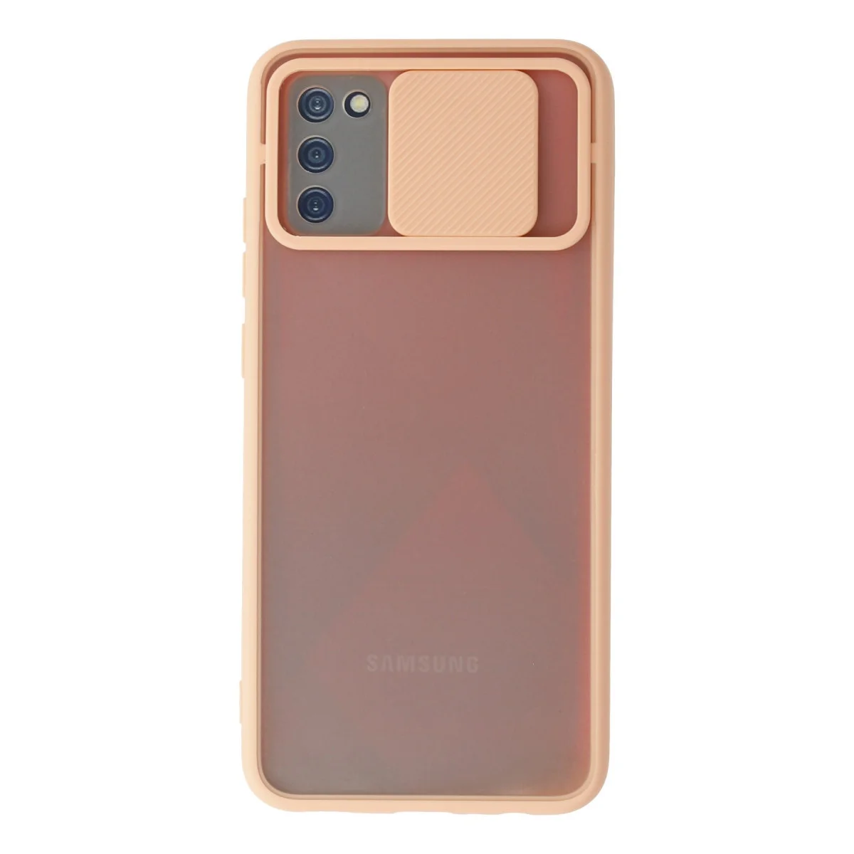 Galaxy A02S Buzlu Kılıf - Kamera Sürgülü Silikon Koruması - Pembe